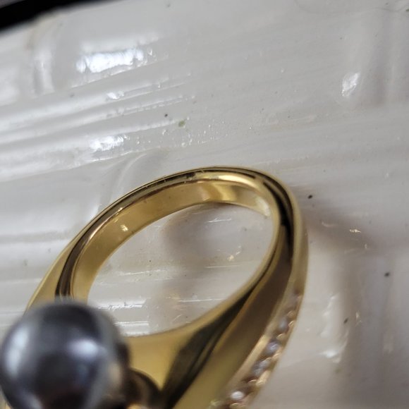 Ring Modernist Faux Pearls Luster Grey and White SIZE 9 IMPRESSIVE DESIGN RARE - Picture 8 of 10